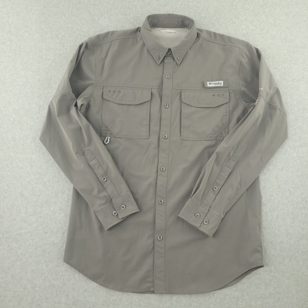 Columbia PFG Omni-Shade Shirt Mens M Gray Long Sleeve Fishing Button Up Vented